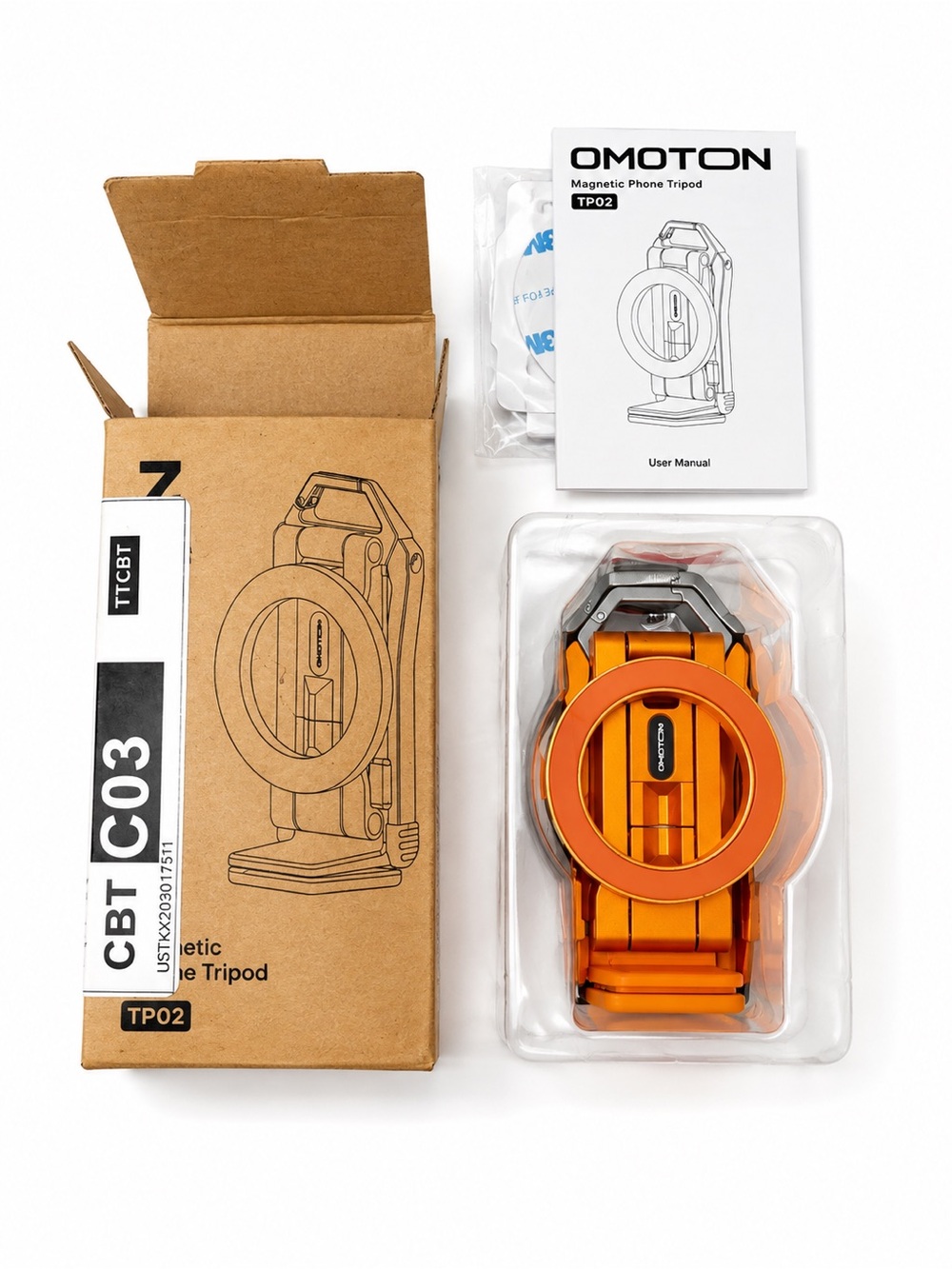 Omoton Magnetic Phone Tripod - Compact Foldable Stand Orange NIB